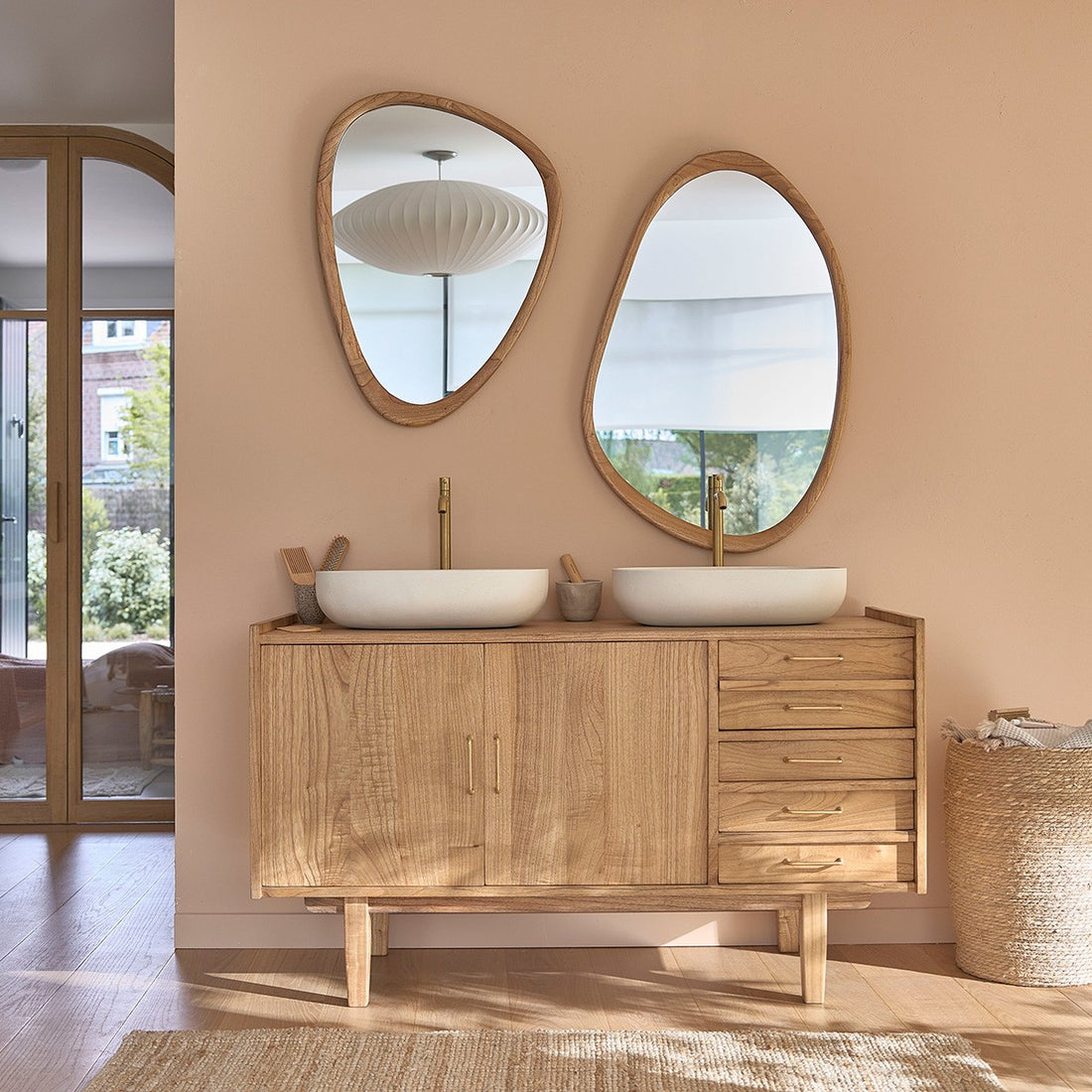 FIFTIES - Meuble sous vasque en mindi massif 135 cm