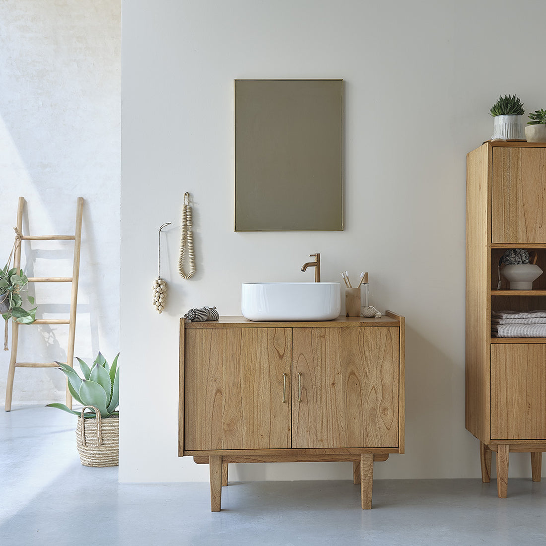 FIFTIES - Meuble sous vasque en mindi massif 90 cm