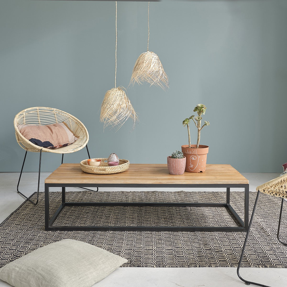 HUGO - Table basse en teck massif et métal 140 cm