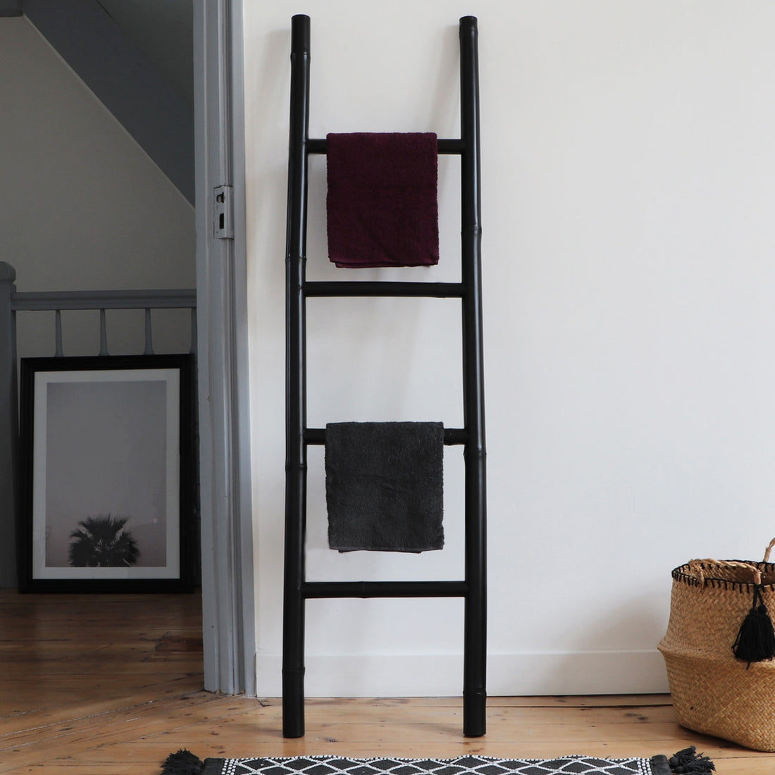 CLARA - Échelle porte-serviettes bambou noire