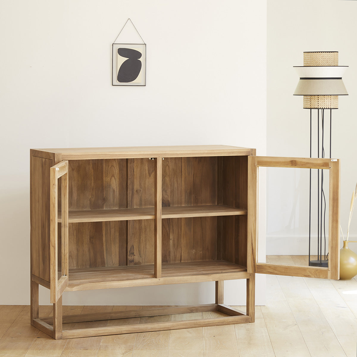 BOSTON - Buffet en teck massif et verre 120 cm