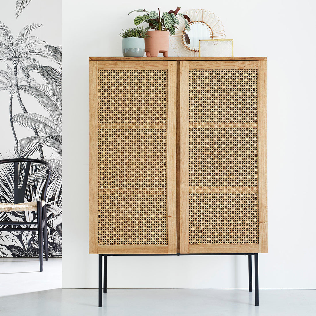 AUBIN - Armoire en mindi massif et cannage 100 cm