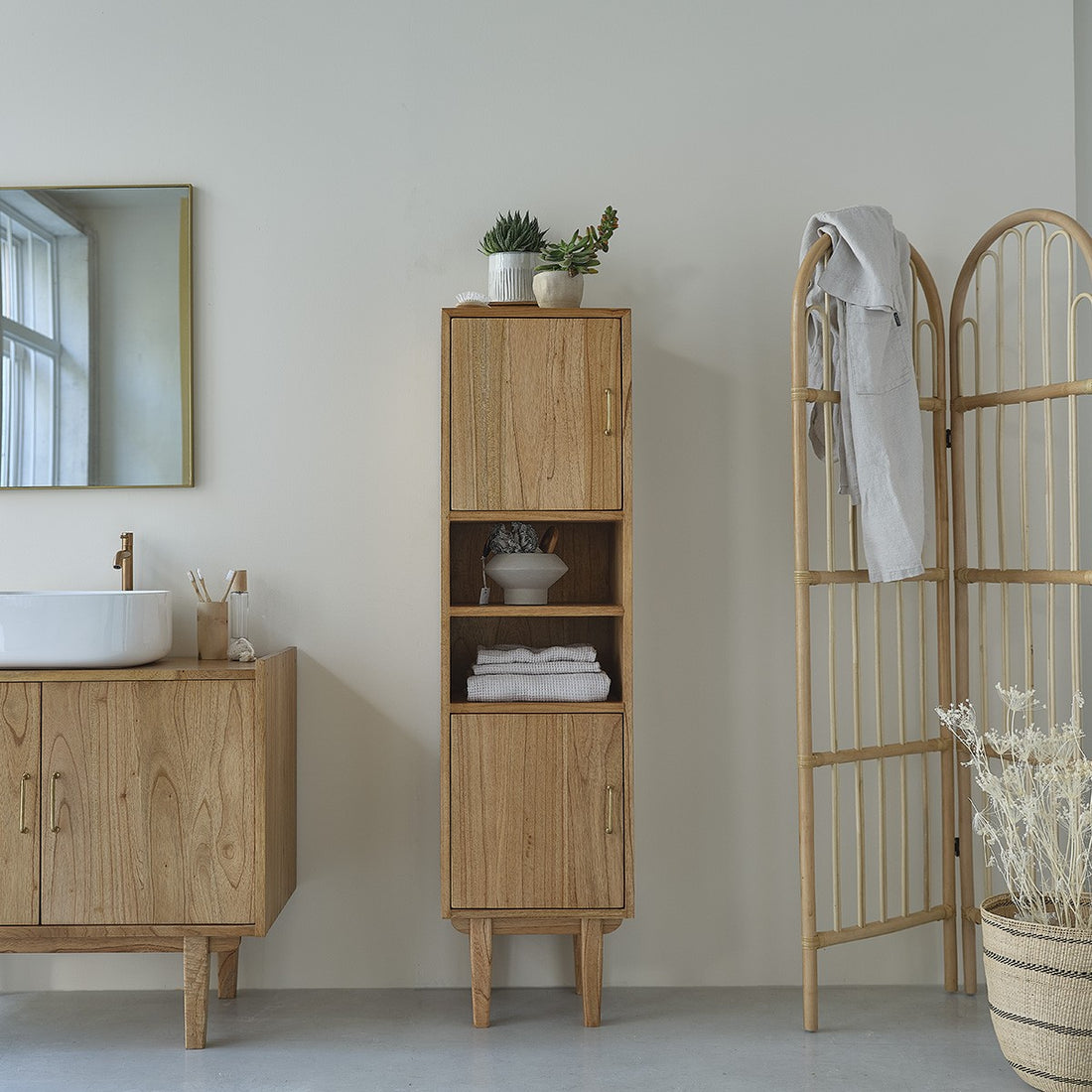 FIFTIES - Colonne de salle de bain en mindi massif 150 cm