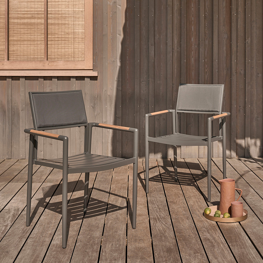 SIENA - Fauteuil de jardin en teck massif et aluminium (lot de 2)