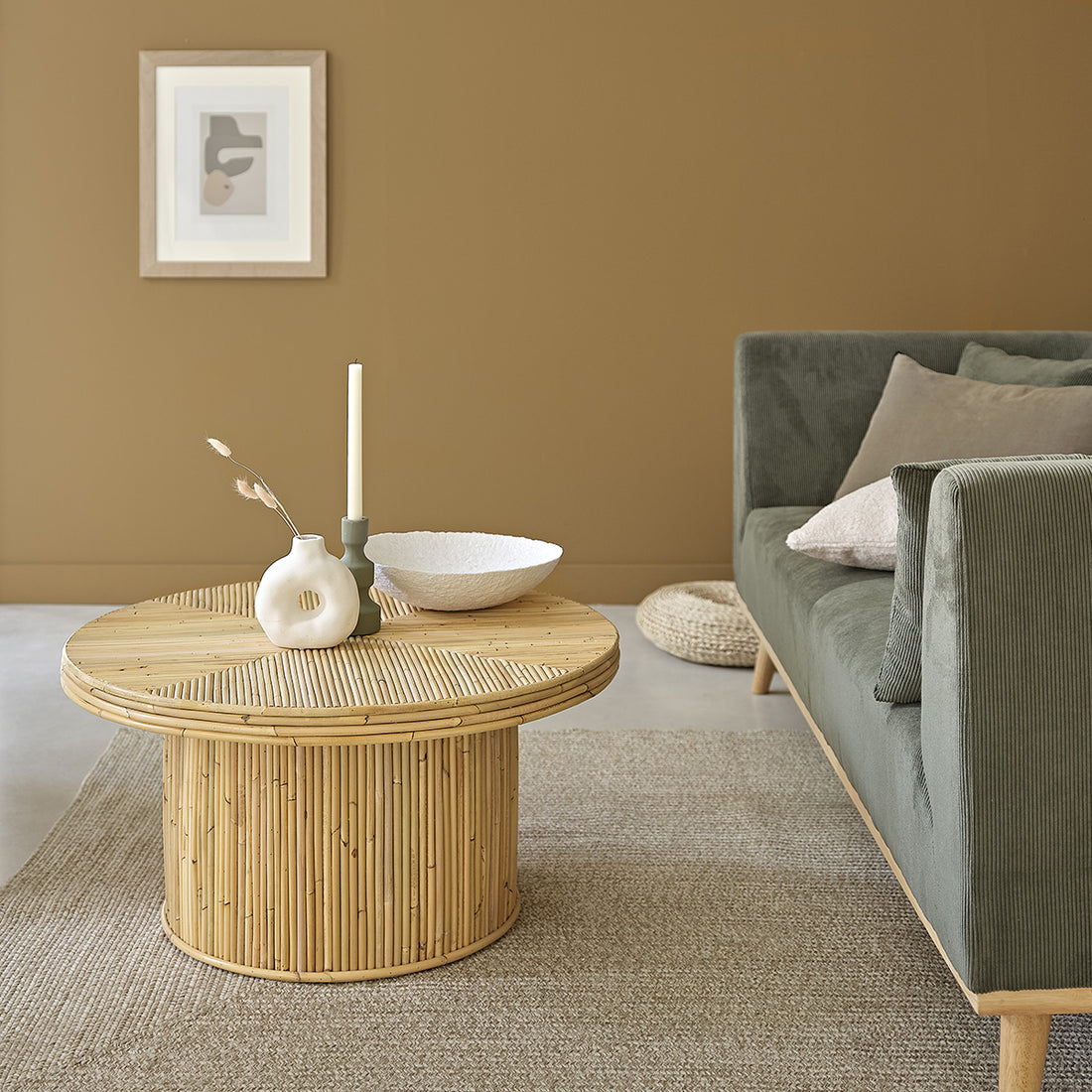 ALMA - Table basse en canne de rotin Ø 80 cm