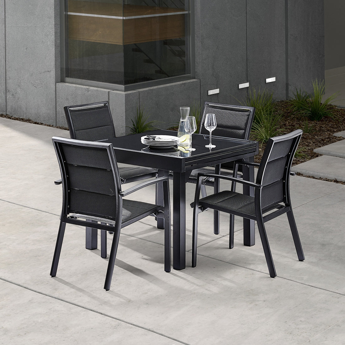 MODULO - Table de jardin en aluminium extensible noir 4/8 pers.