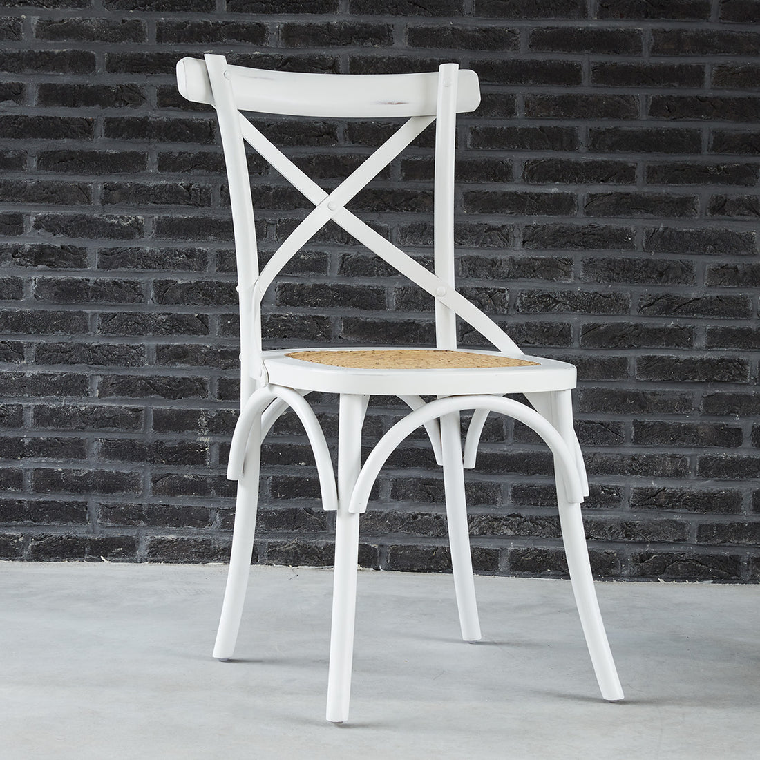 LONDRES - Chaise bistrot en acajou massif et rotin blanche
