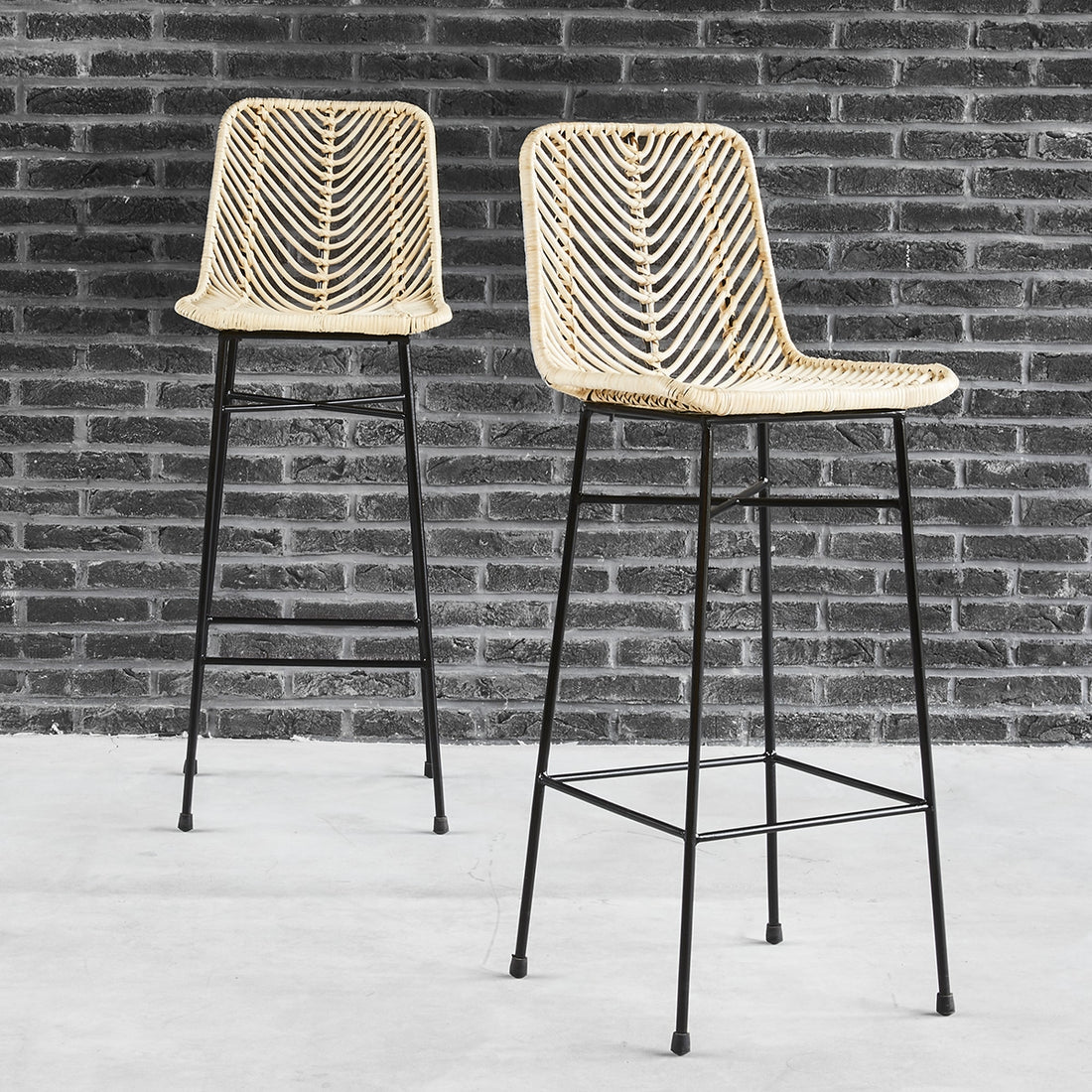 BOHEMA - Lot de 2 tabourets de bar en rotin et métal