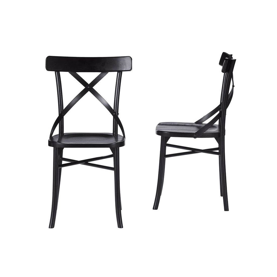 LONDRES - Lot de 2 chaises bistrot en acajou massif et rotin noires