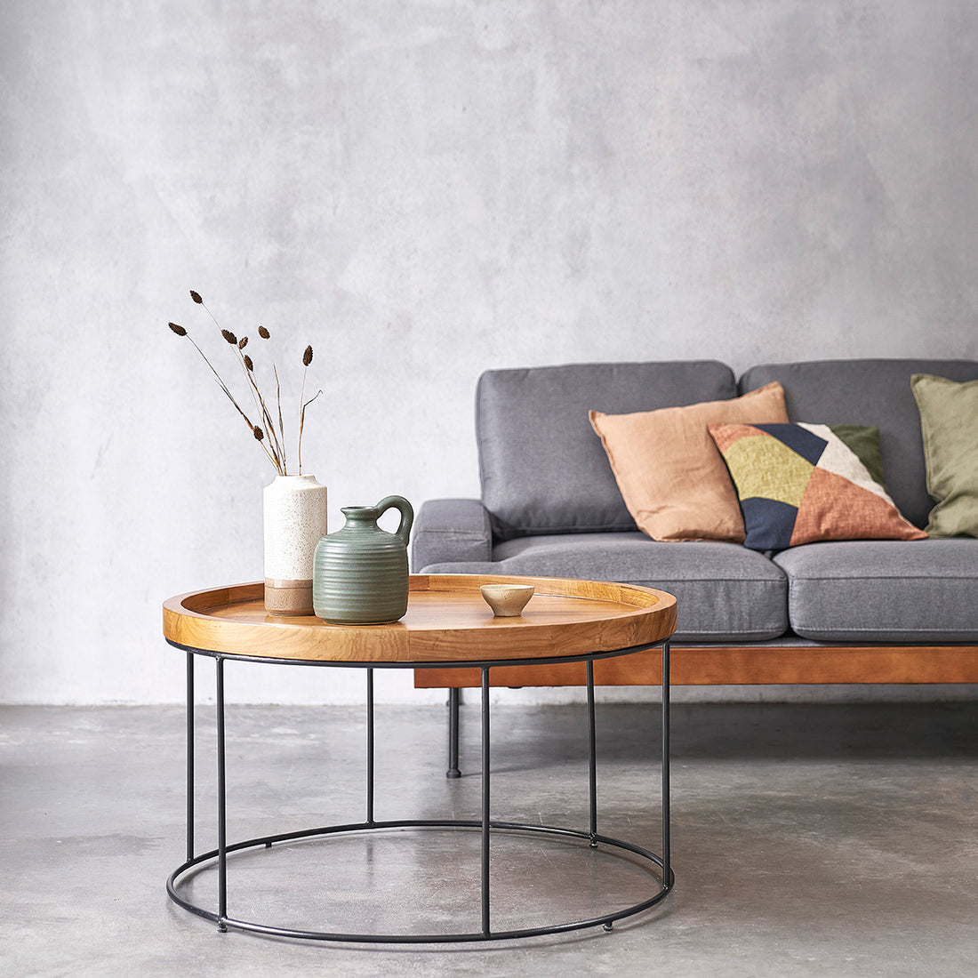 HUGO - Table basse en teck massif et métal Ø 80 cm
