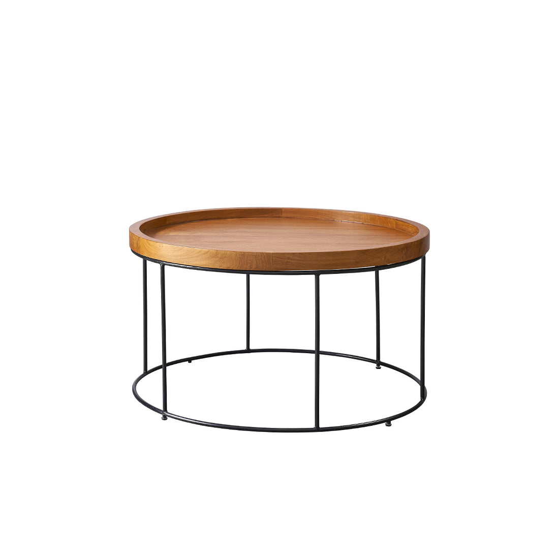 HUGO - Table basse en teck massif et métal Ø 80 cm