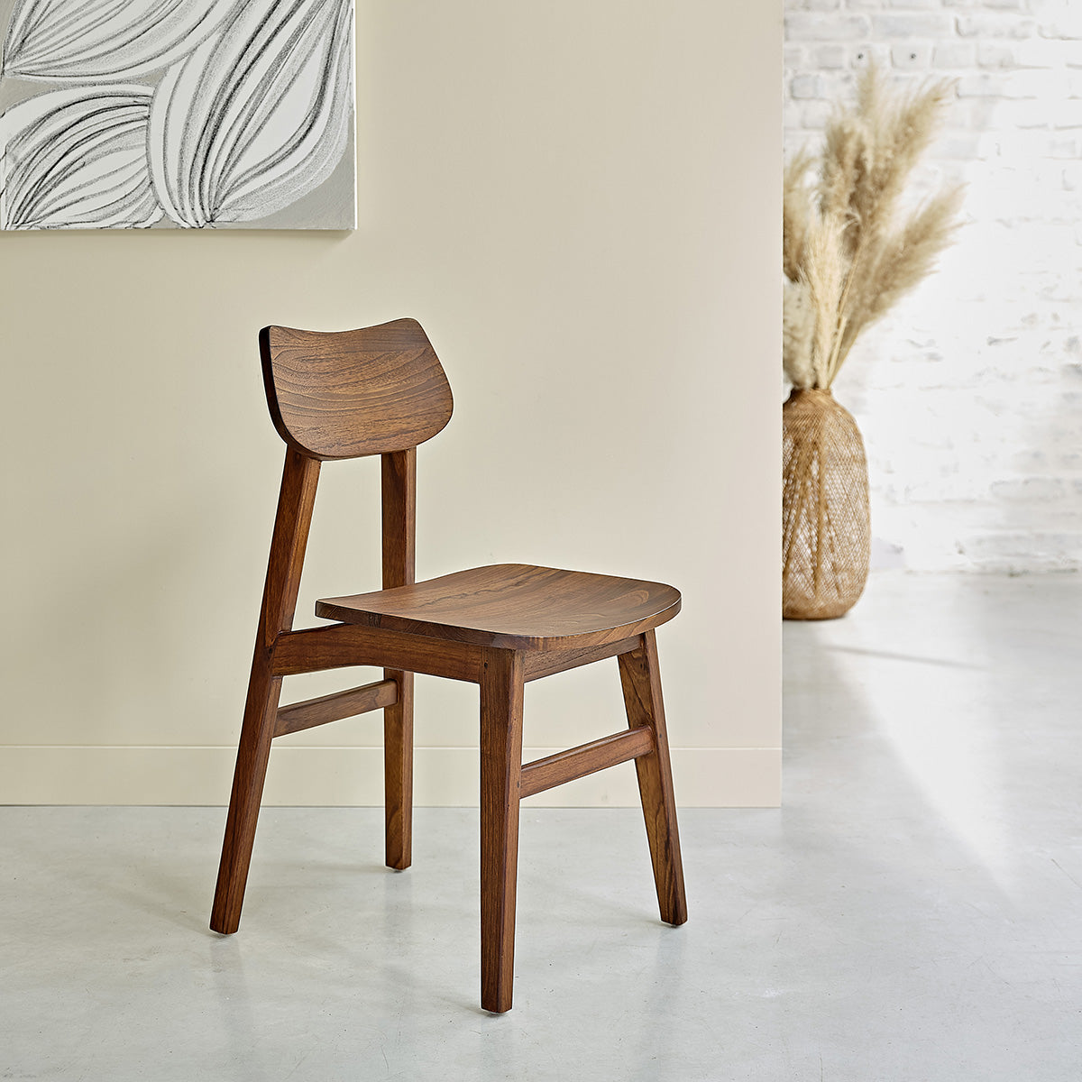 MILO - Lot de 2 chaises en mindi massif finition noyer