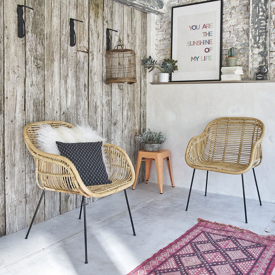 BOHEMA - Lot de 2 fauteuils en rotin et métal
