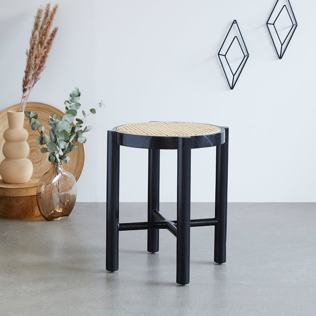 ARON - Table de chevet en acajou massif et cannage 40 cm