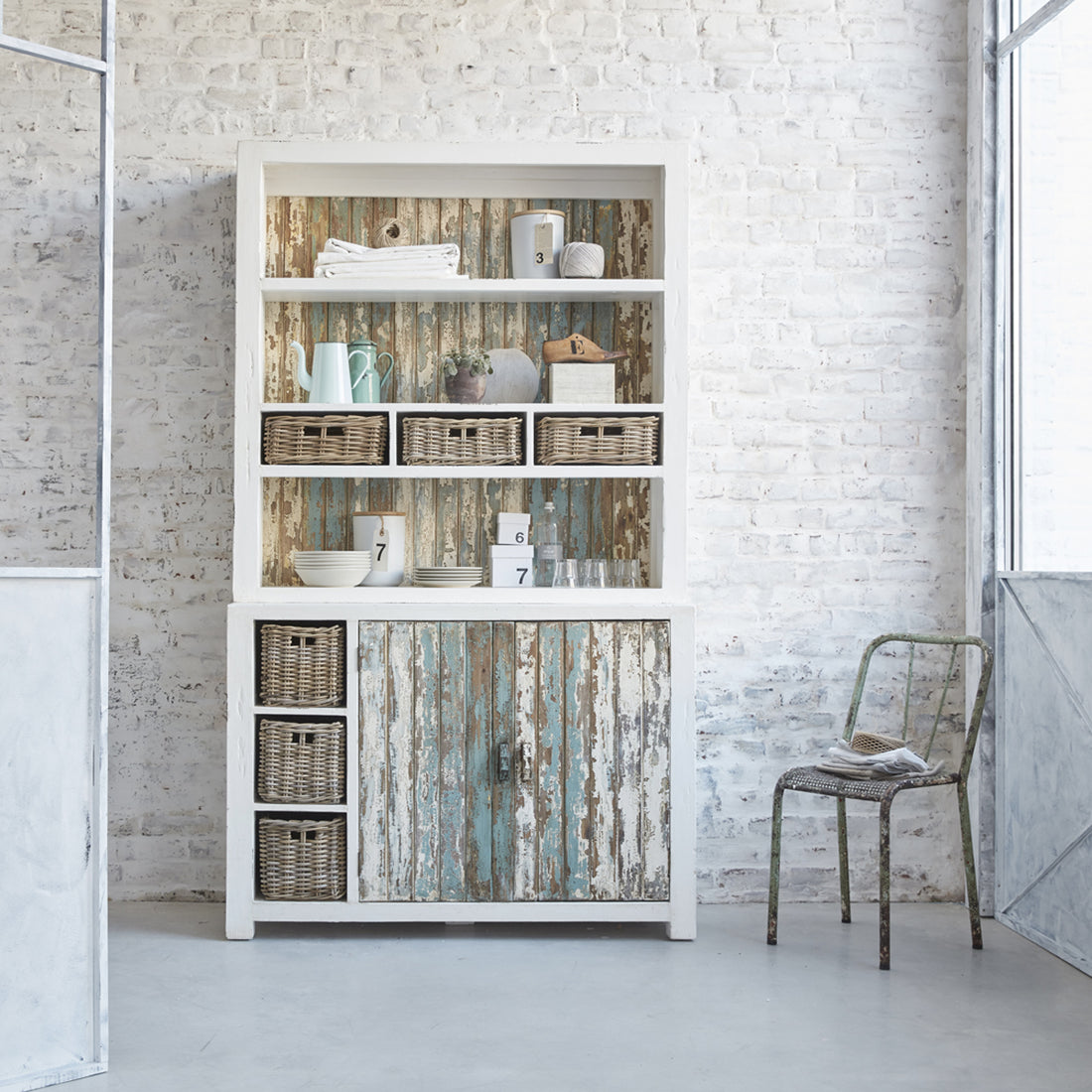 ATLANTIC - Bibliothèque haute en bois recyclé massif, H 218 cm