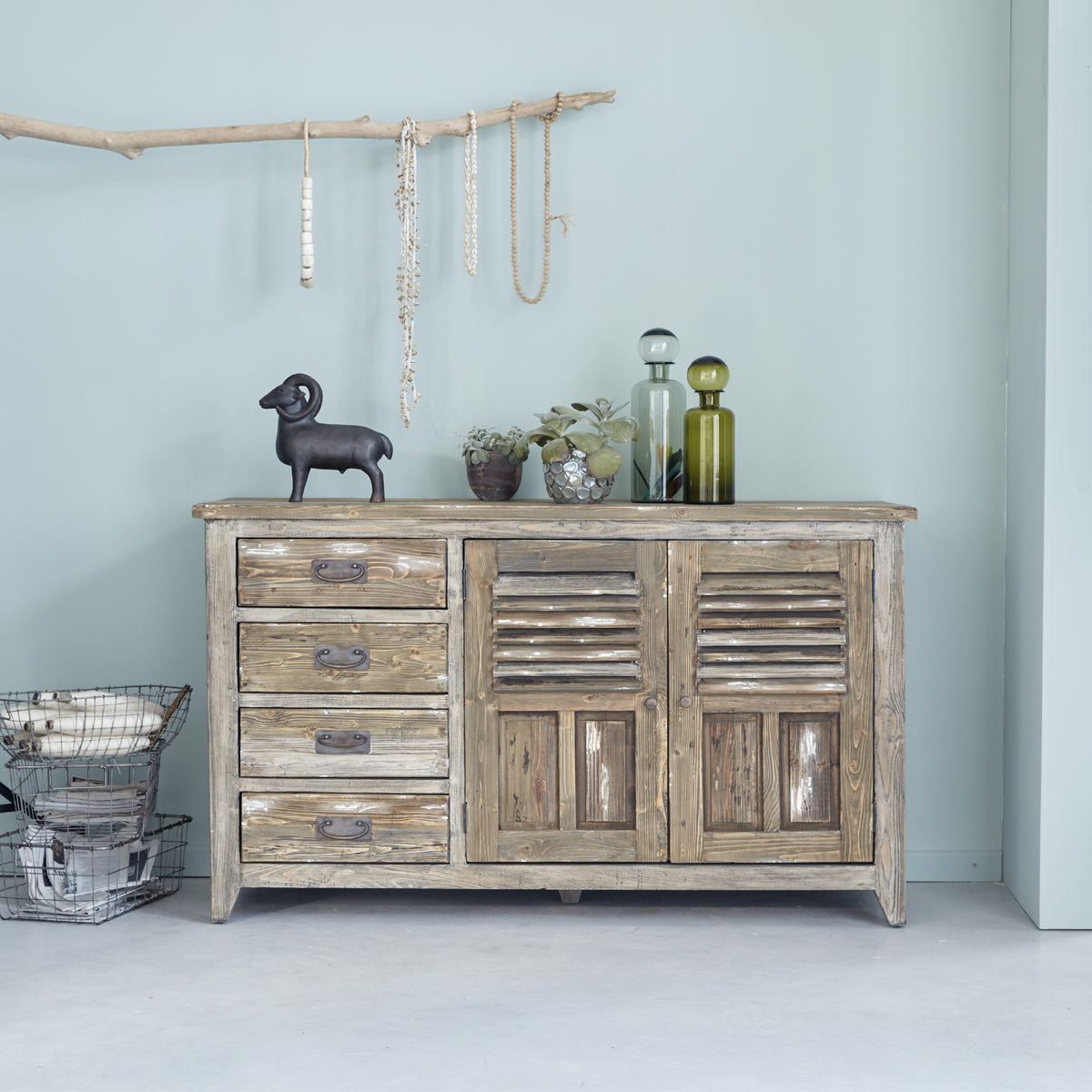VICTOR - Buffet en bois recyclé massif FSC® mixte 140 cm
