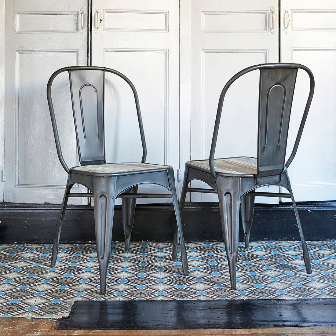 INDUS - Lot de 2 chaises en bois recyclé massif et métal