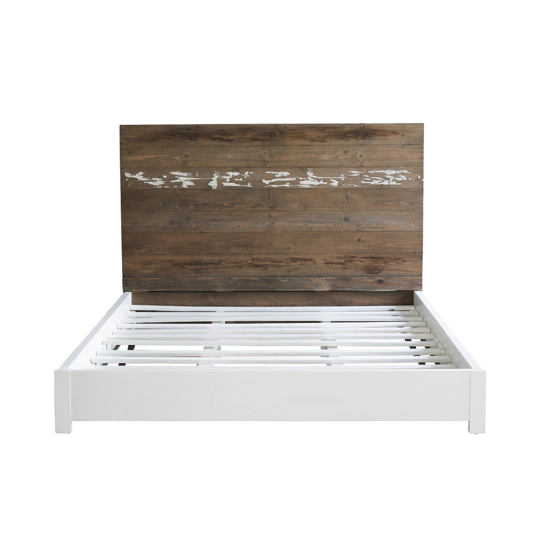 HONFLEUR - Lit en bois recyclé massif 160 cm avec sommier