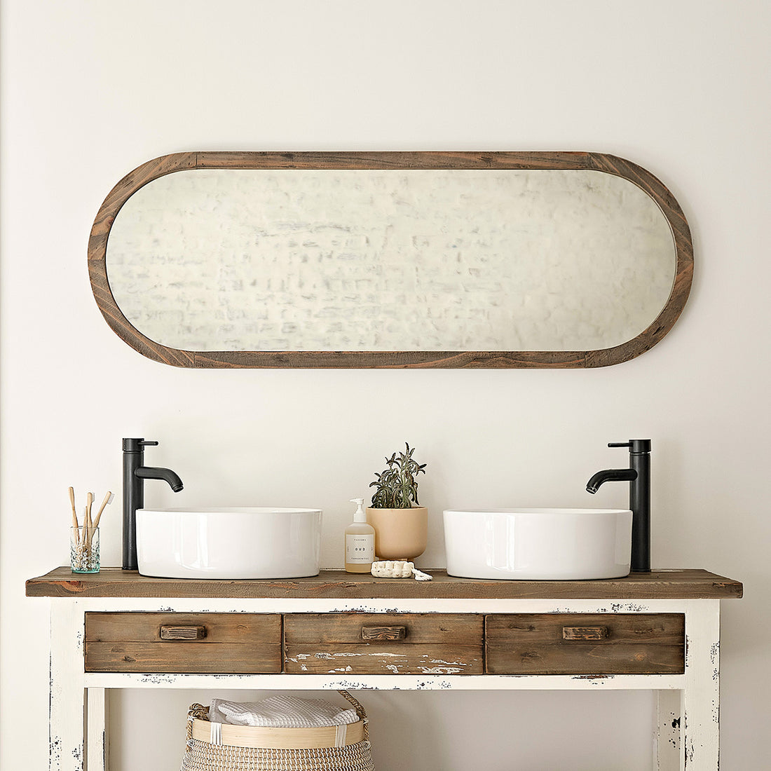SEZANNE - Miroir en bois recyclé massif oval 140x50 cm