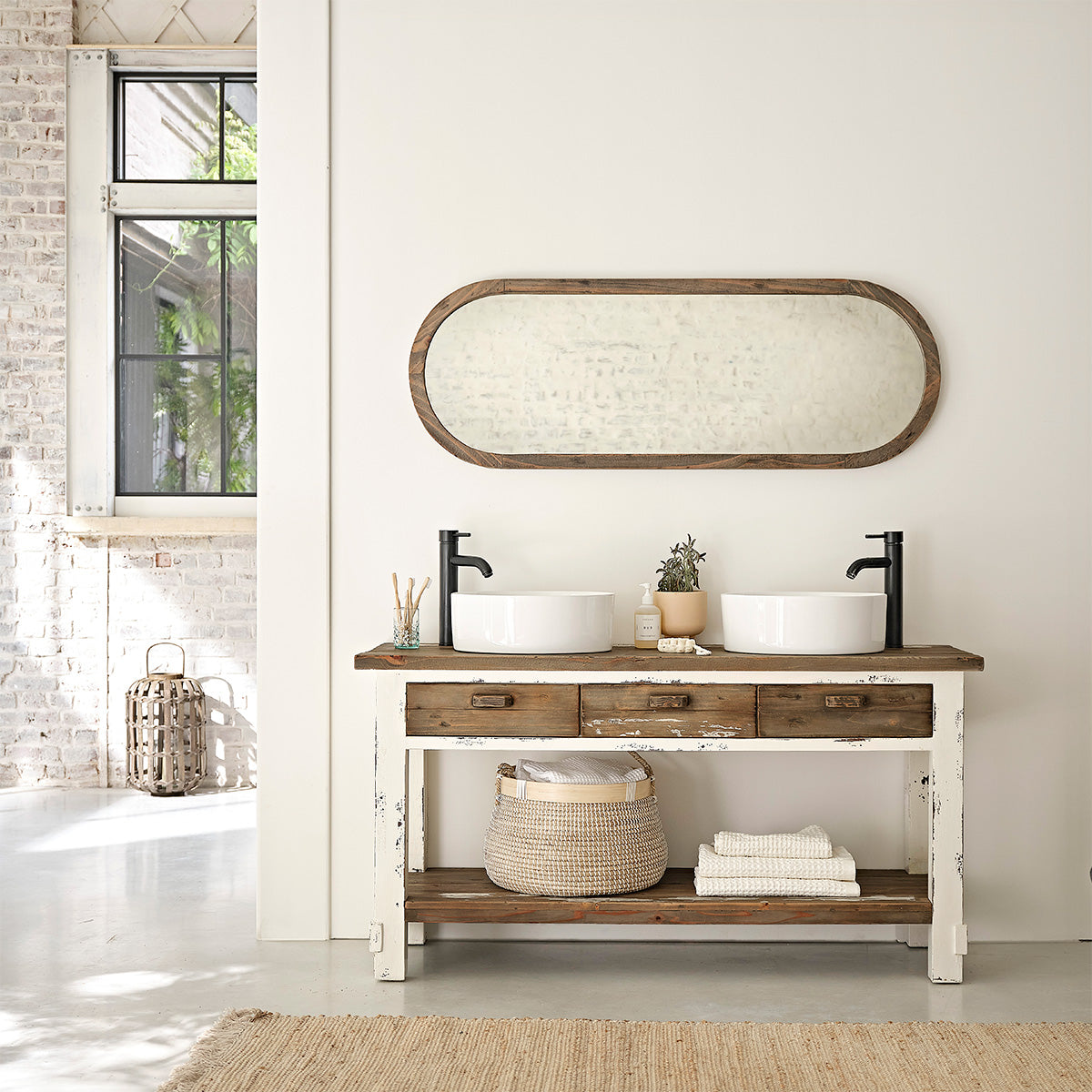 SEZANNE - Meuble sous vasque en bois recyclé massif FSC® mixte 150 cm