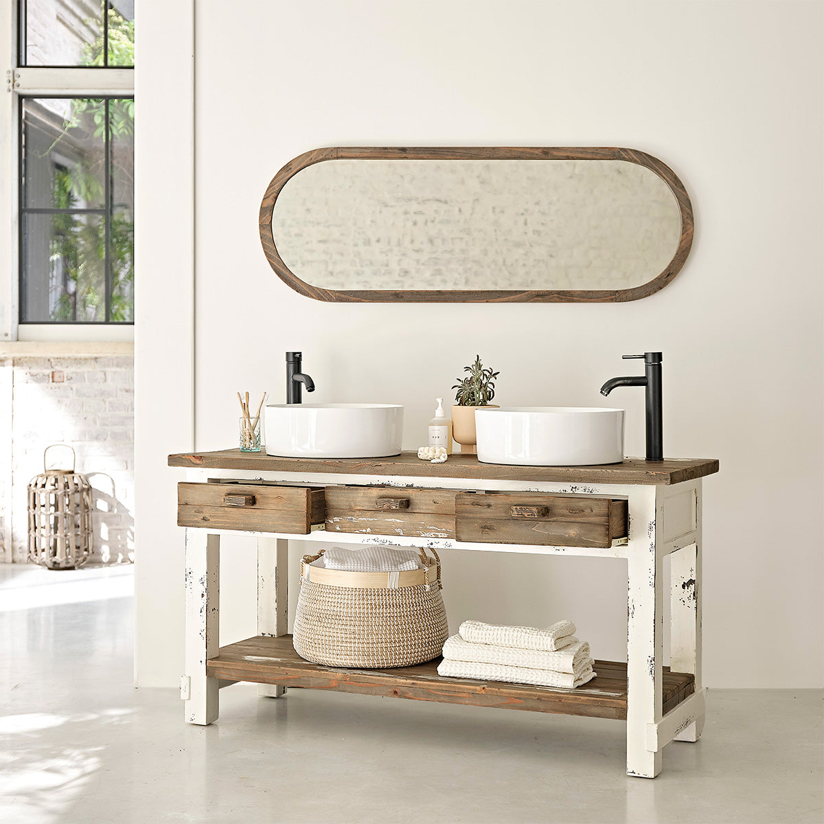 SEZANNE - Meuble sous vasque en bois recyclé massif FSC® mixte 150 cm