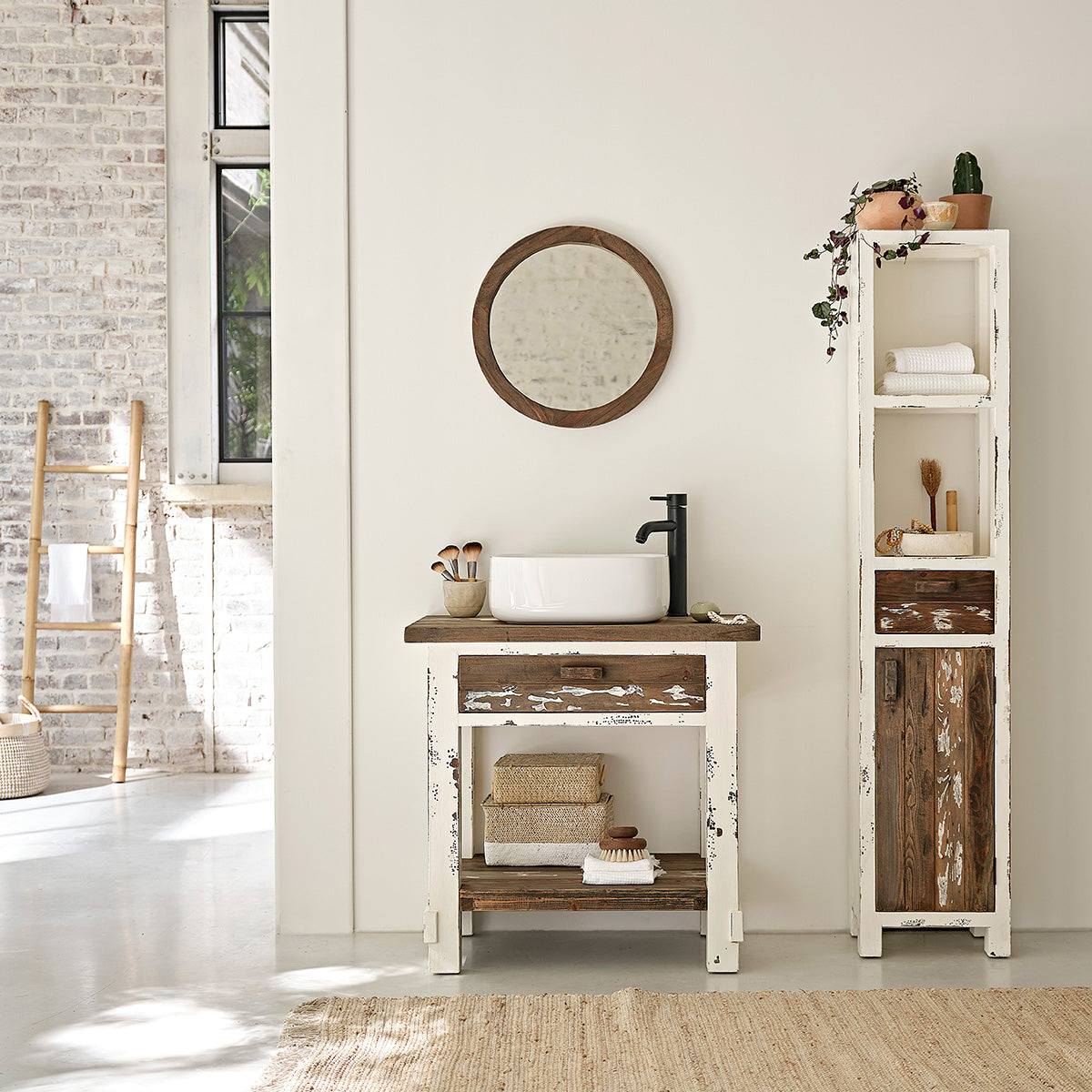 SEZANNE - Meuble sous vasque en bois recyclé massif 80 cm