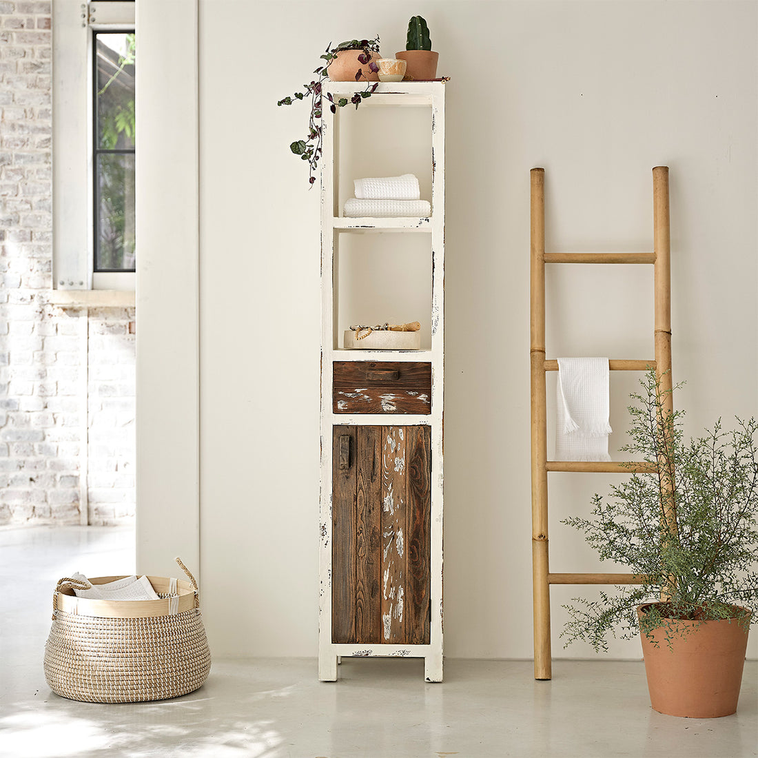 SEZANNE - Colonne de salle de bain en bois recyclé massif 170 cm