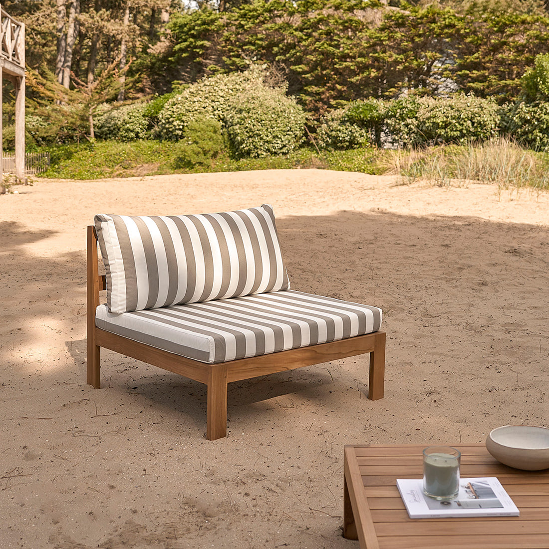 PALMA - Fauteuil de jardin en teck massif rayé