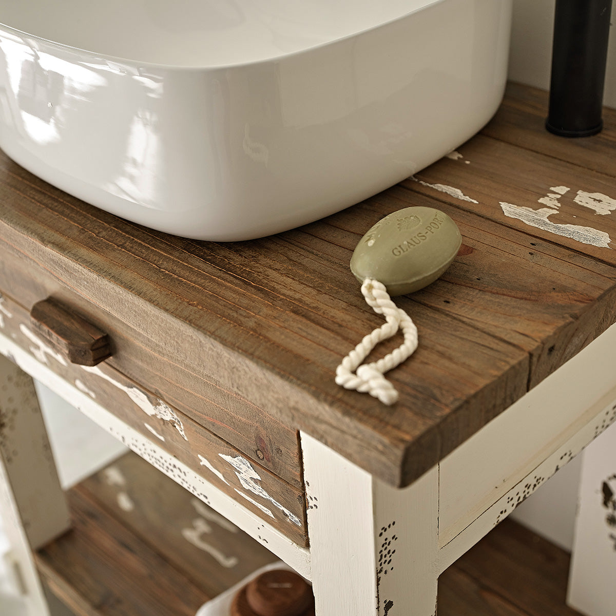 SEZANNE - Meuble sous vasque en bois recyclé massif 80 cm