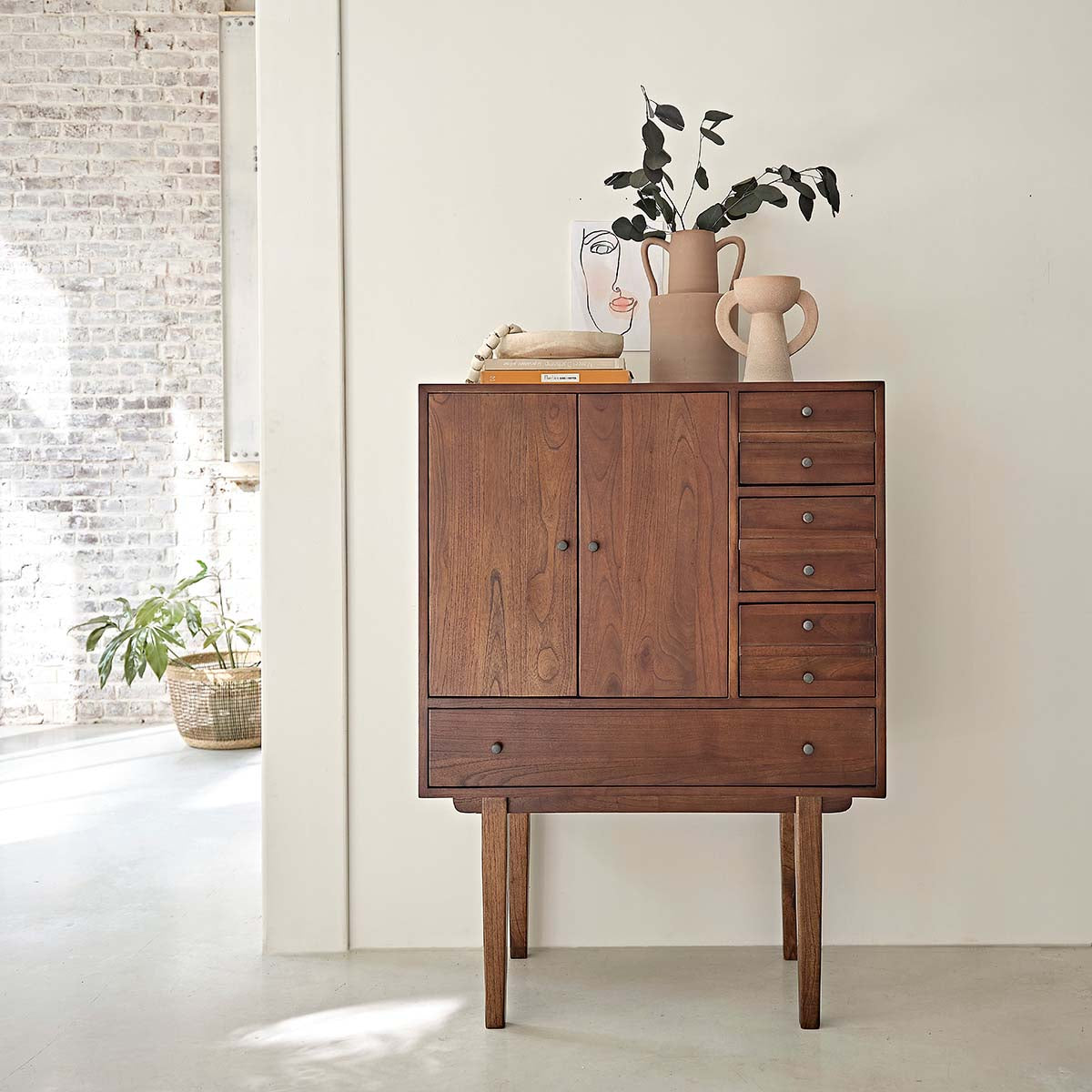 VINTAGE - Commode en mindi massif finition noyer 90 cm