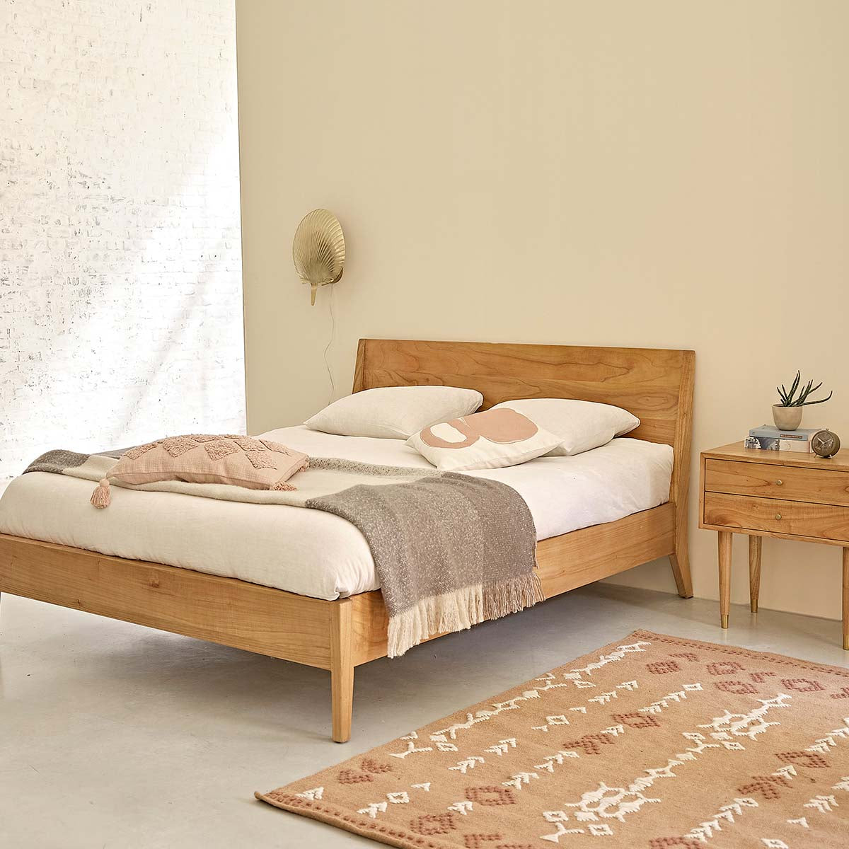 PIA - Lit en mindi massif 160 cm avec sommier