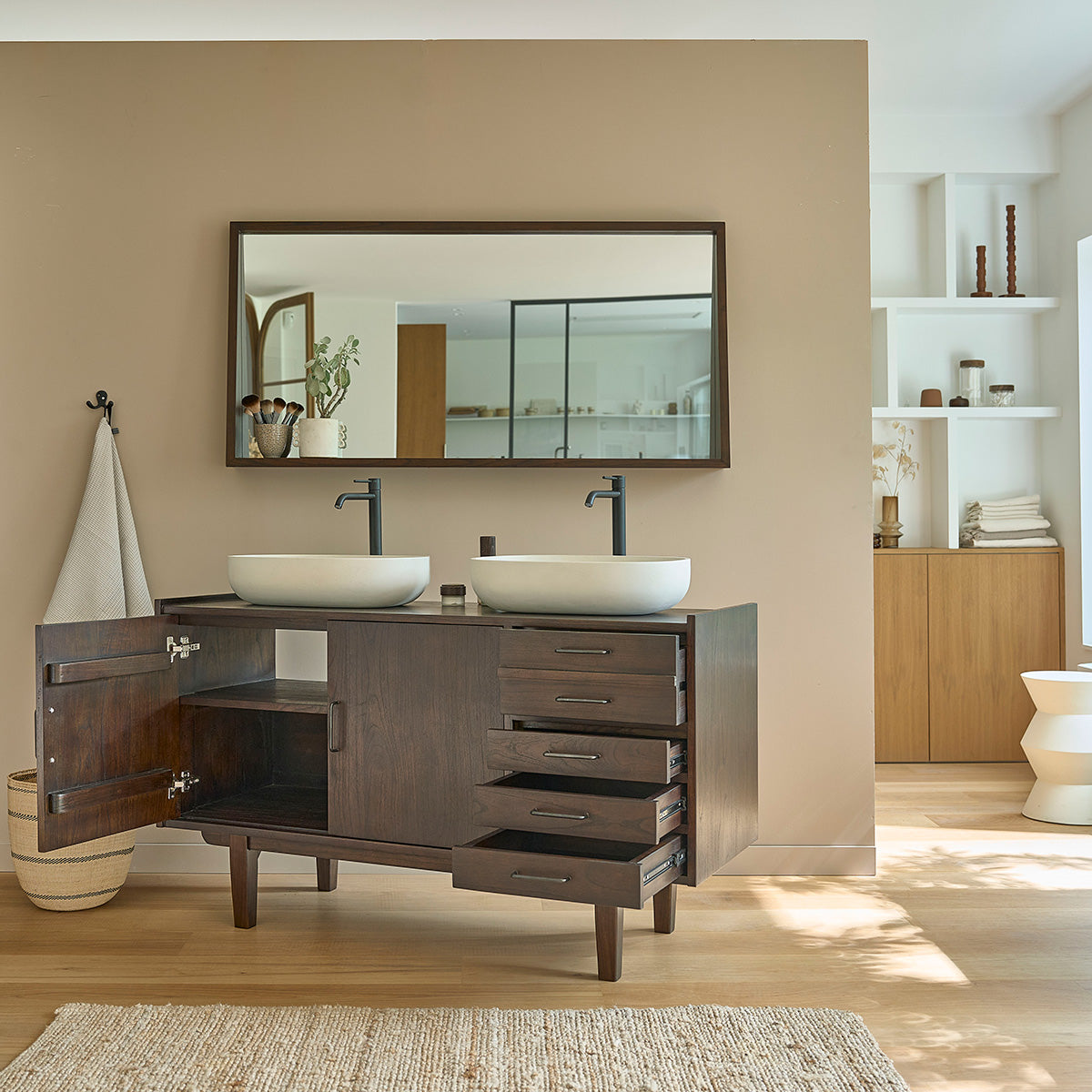 VINTAGE - Meuble de salle de bain en mindi massif 135 cm