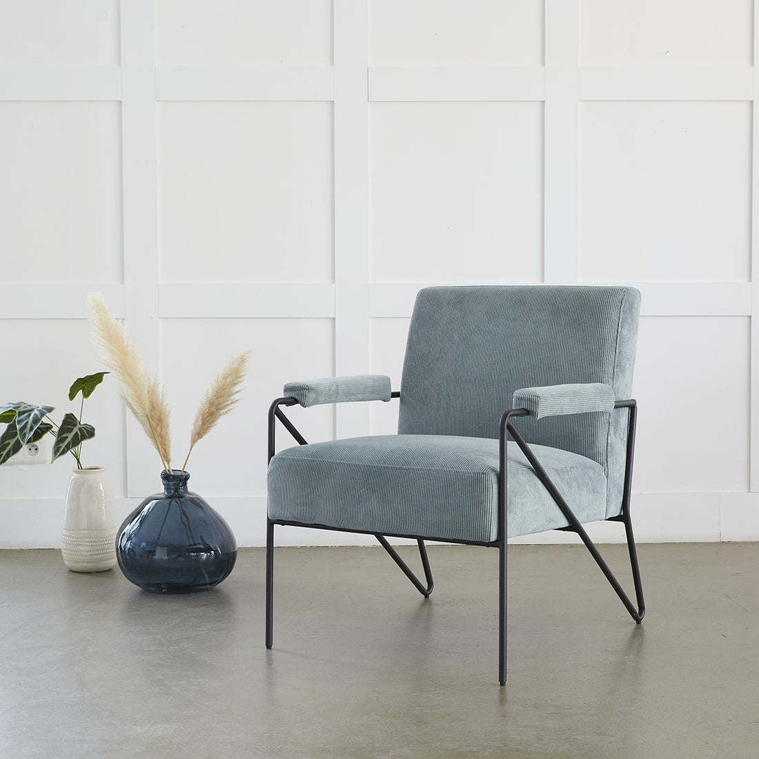 CHELSEA - Fauteuil velours côtelé bleu