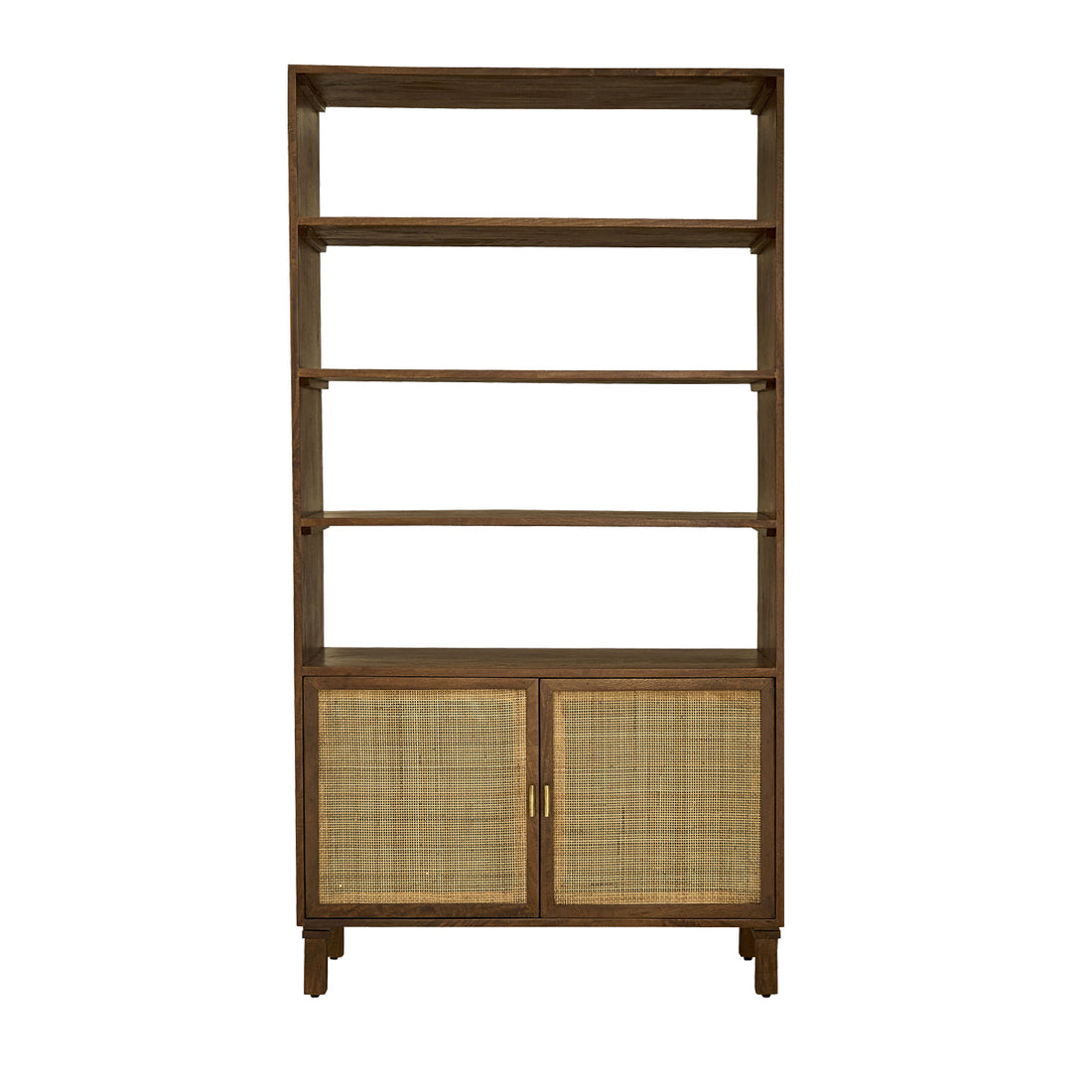 RAPHAEL - Bibliothèque en manguier et cannage finition noyer 170 cm