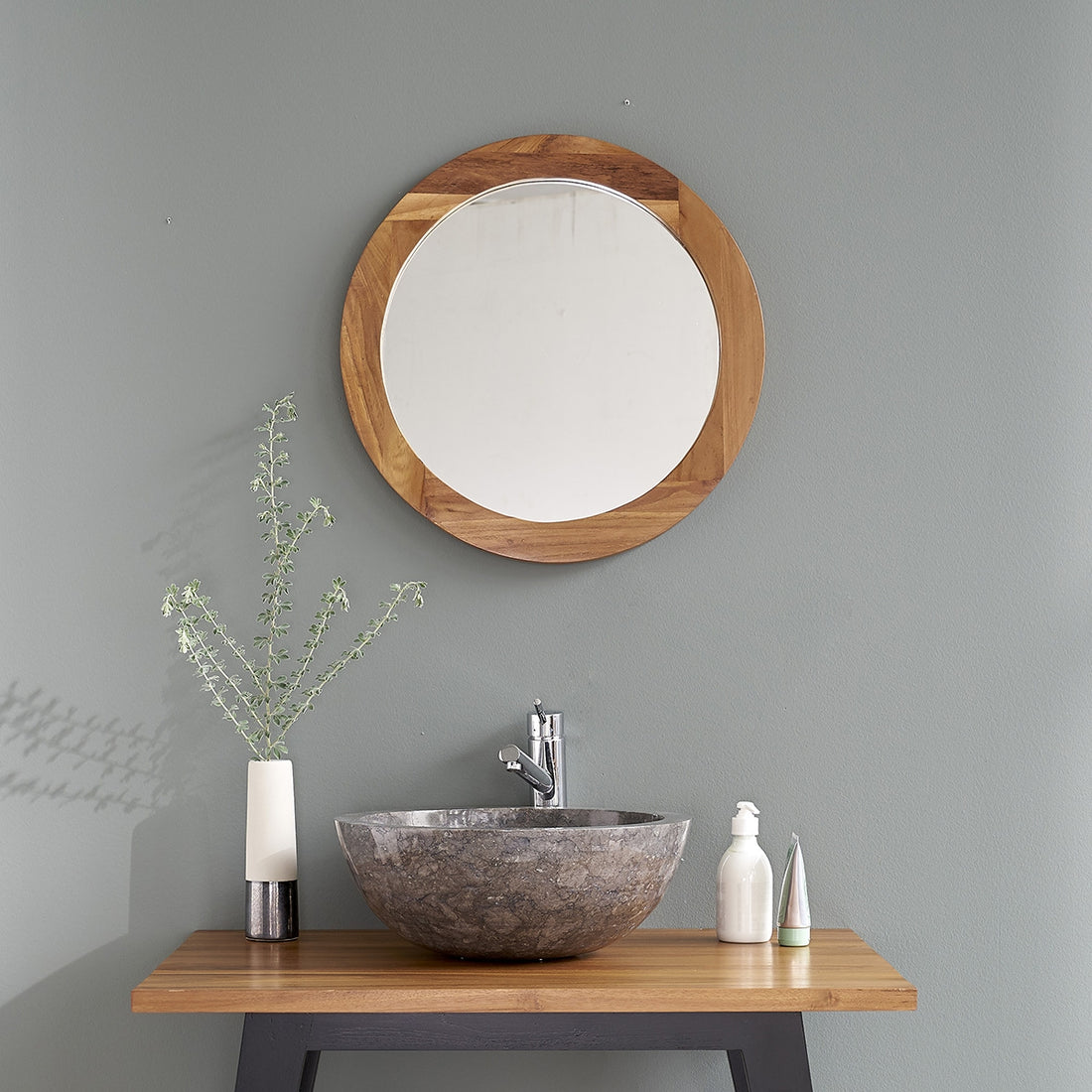 Miroir en teck massif rond Ø 50 cm