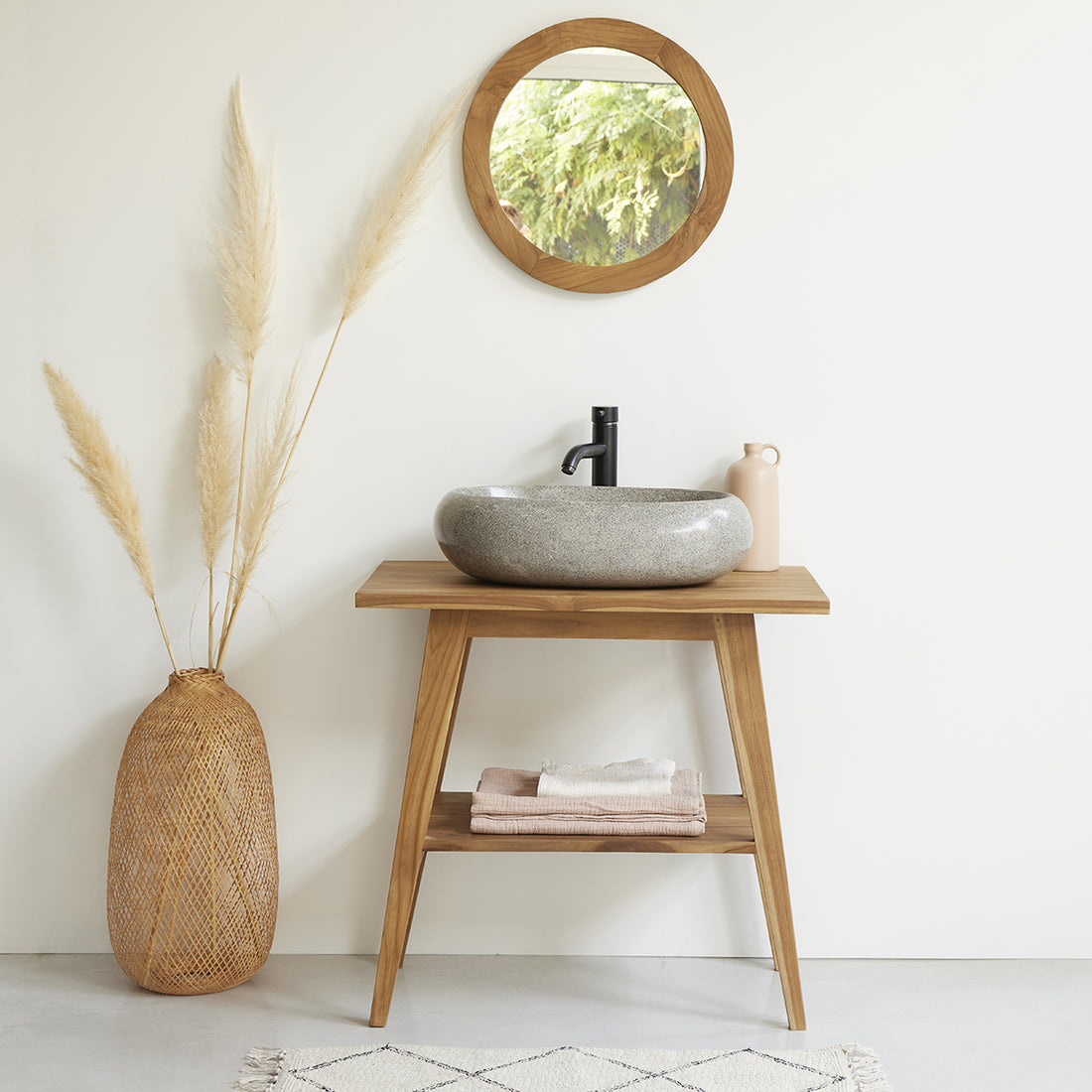 SARA - Meuble de salle de bain en teck massif 80 cm