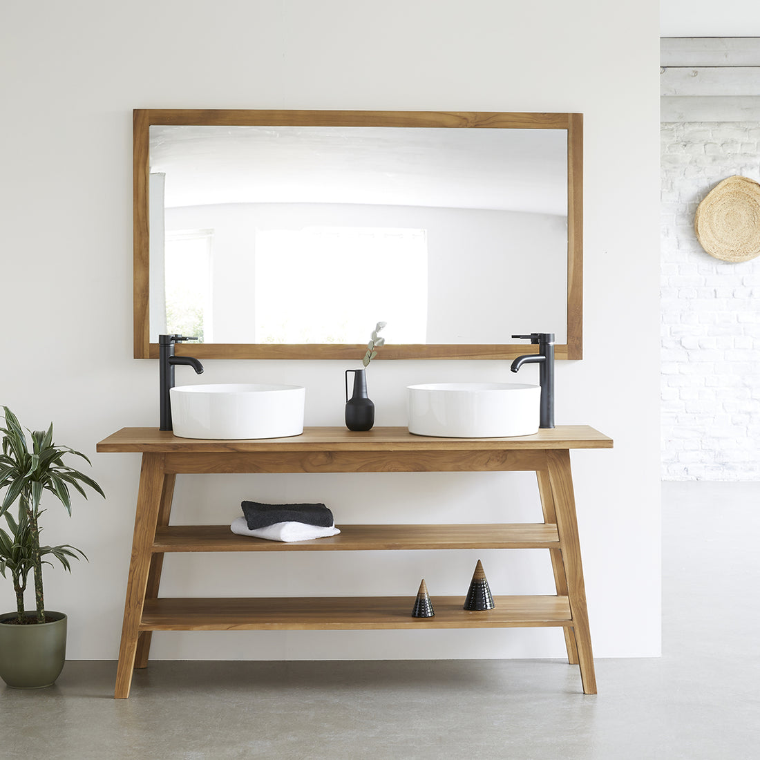 SARA - Meuble de salle de bain en teck massif 2 planches 150 cm