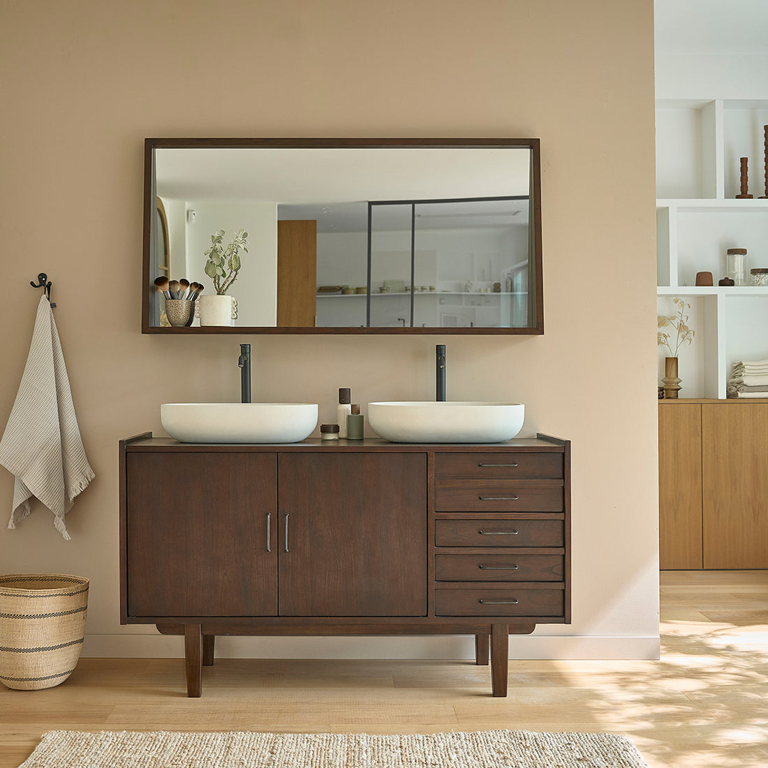 VINTAGE - Meuble de salle de bain en mindi massif 135 cm