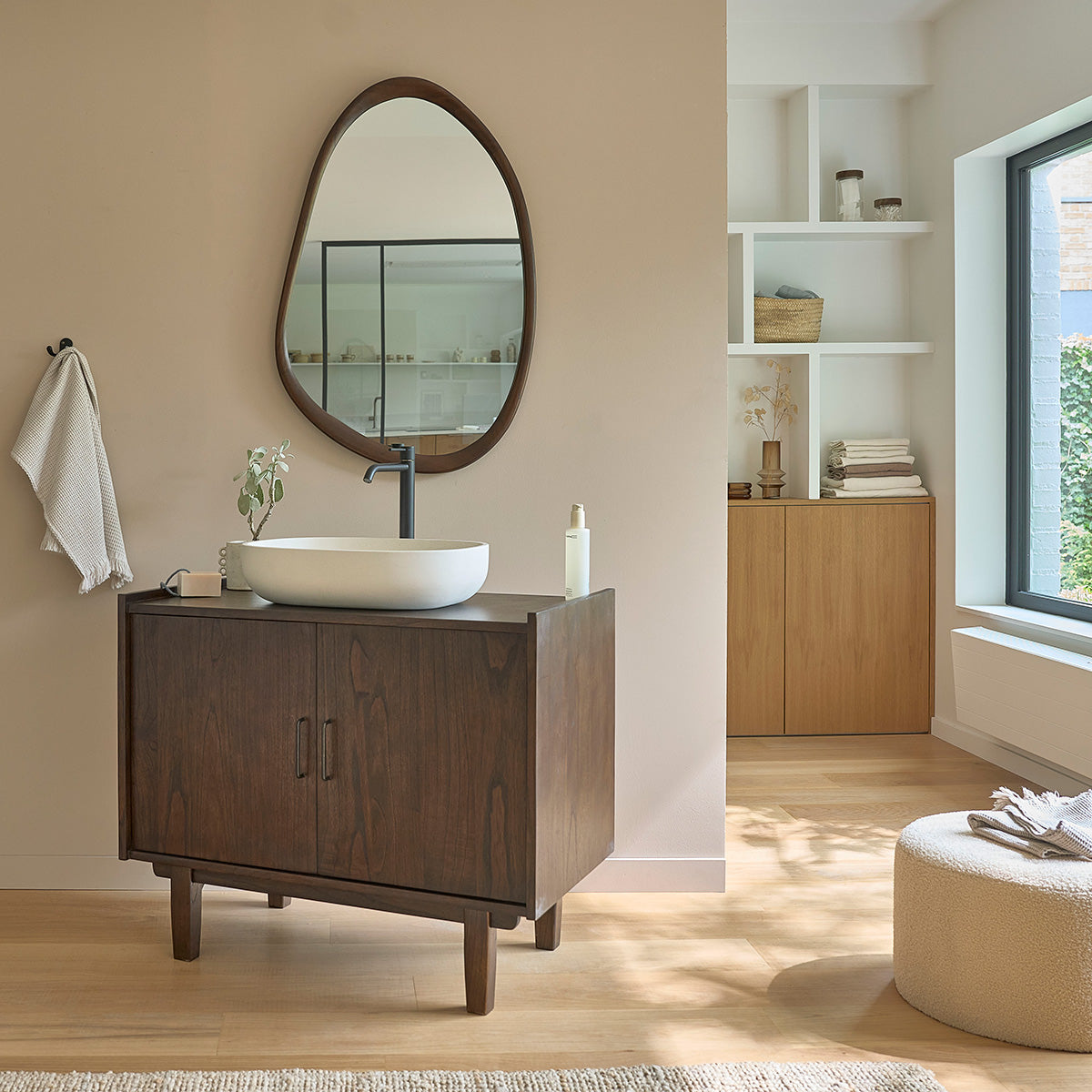 VINTAGE - Meuble de salle de bain en mindi massif 90 cm
