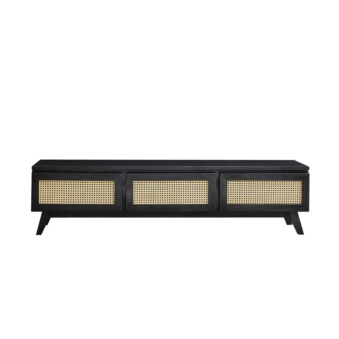 ISÉE - Meuble TV en mindi massif et cannage noir 160 cm