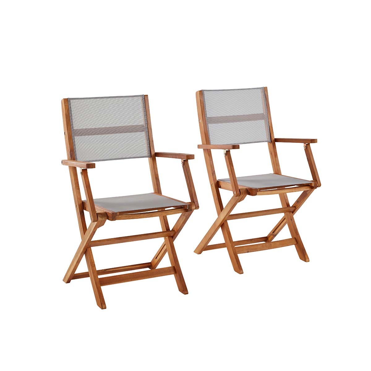 HANOÏ - Fauteuil de jardin en acacia massif et textilène gris (lot de 2)