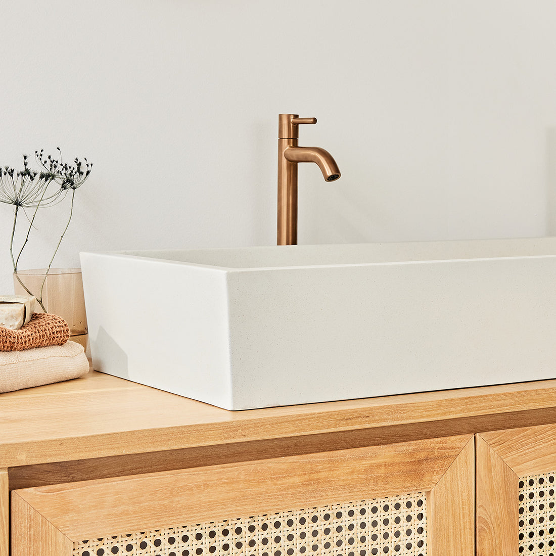 LENA - Vasque en béton beige 100 x 37 cm