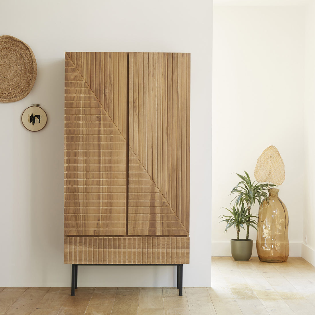 PORTLAND - Armoire en teck massif 95 cm
