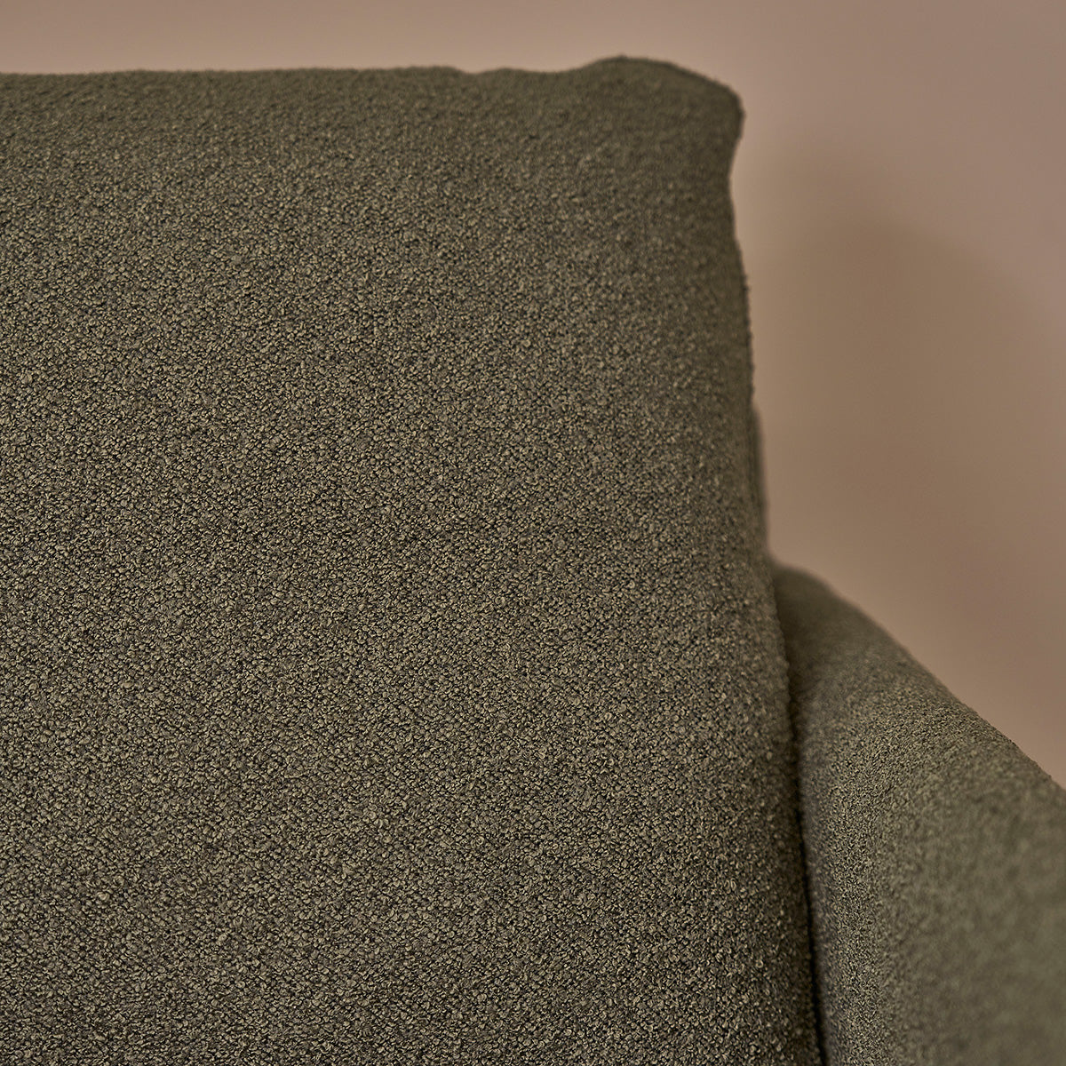 ONDINE - Canapé droit 3 places en bois massif et tissu bouclette kaki