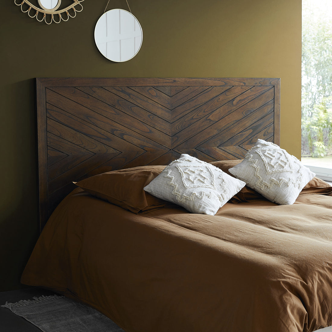 EUGENE - Tête de lit en mindi massif finition noyer 160 cm