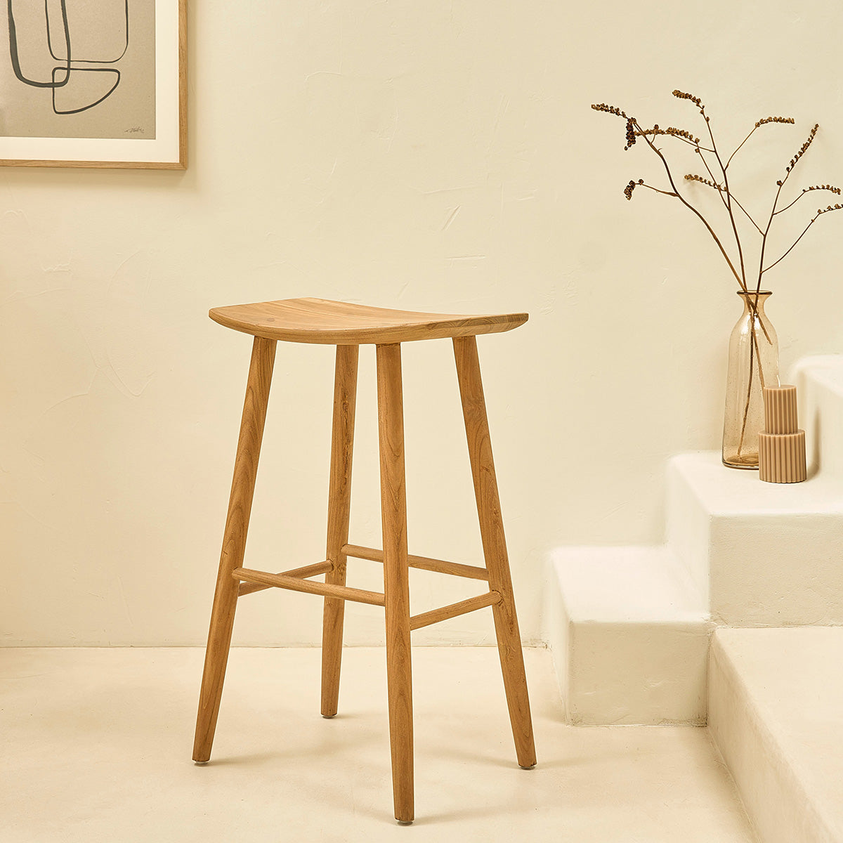 AMBRE - Lot de 2 tabourets de bar en teck massif 75 cm
