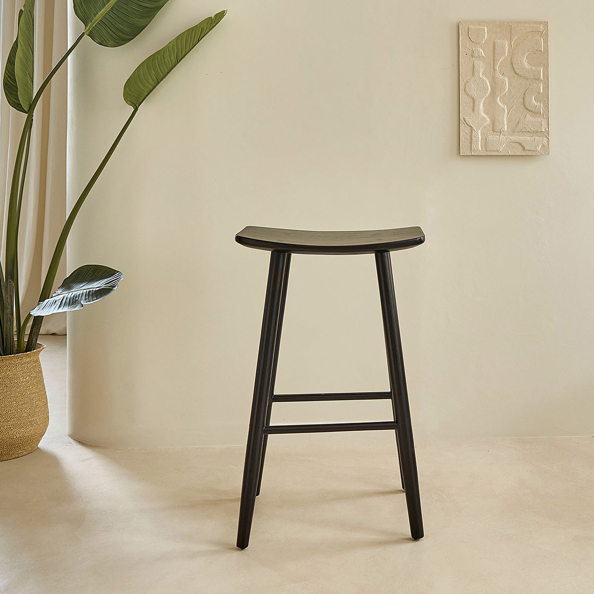 AMBRE - Lot de 2 tabourets de bar en teck massif noir 75 cm