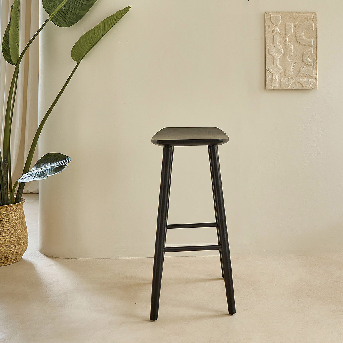 AMBRE - Lot de 2 tabourets de bar en teck massif noir 75 cm