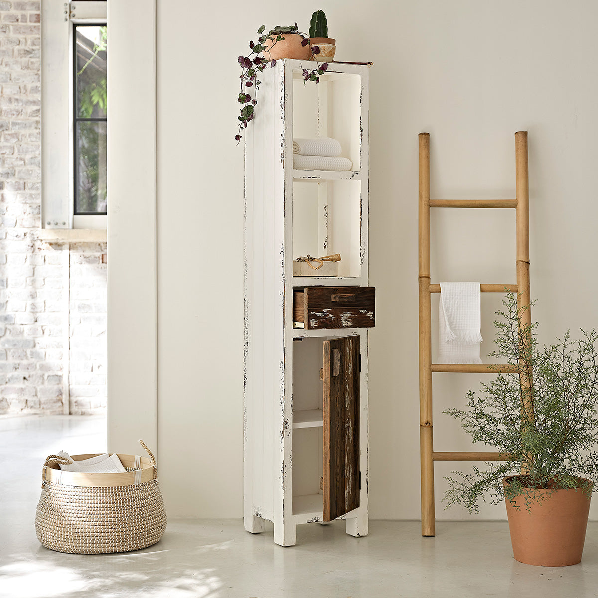 SEZANNE - Colonne de salle de bain en bois recyclé massif 170 cm