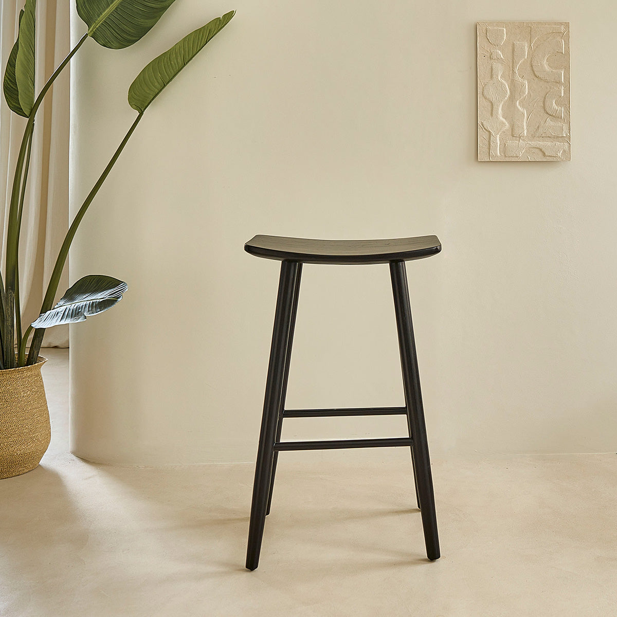 AMBRE - Tabouret de bar en teck massif noir 75 cm